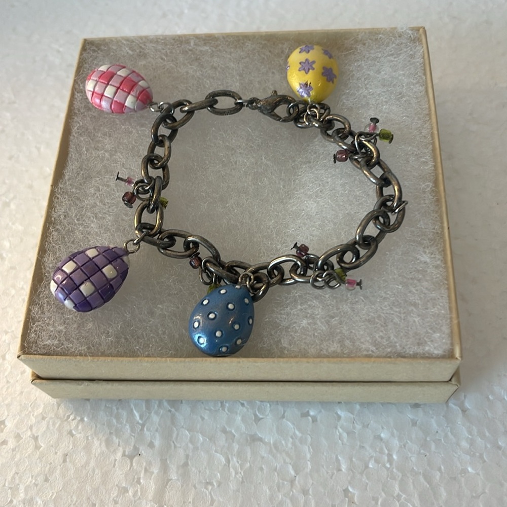 Vintage Y2K Easter egg Beads charm Bracelet girls pink blue yellow purple